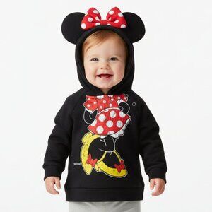 Disney Parks Baby Minnie Hoodie Girls Size 6 Months Costume Bow Black‎ Long Hood
